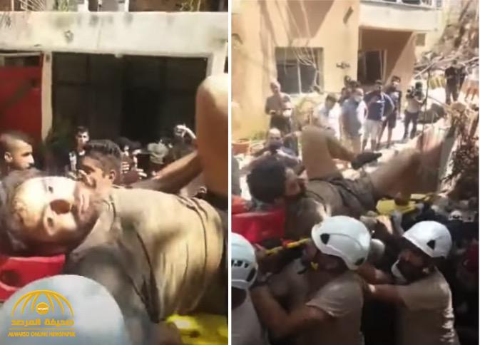 شاهد : لحظة انتشال "لبناني" حي من تحت الأنقاض بعد انفجار بيروت المدمر