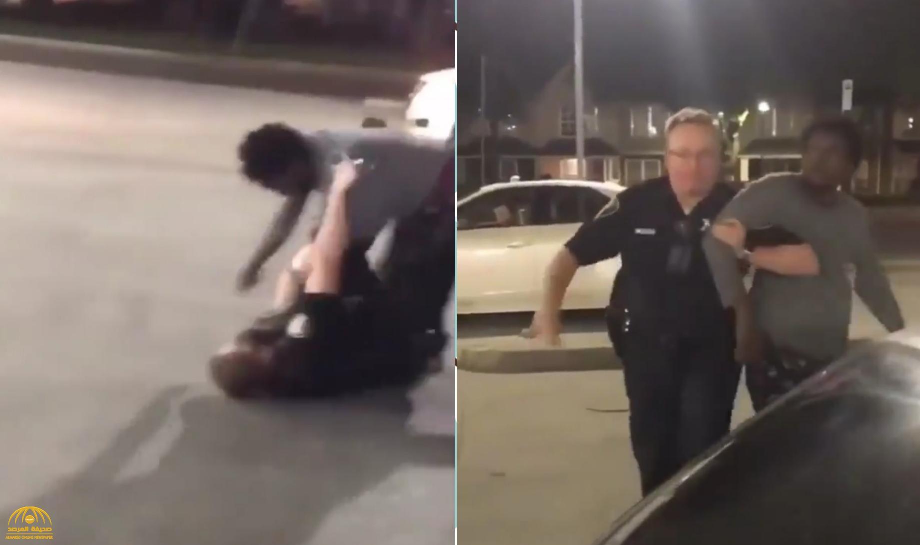 بالفيديو : شاب أسود يعتدي بالضرب على شرطي أمريكي  أثناء محاولة القبض عليه .. شاهد ردة فعل المارة