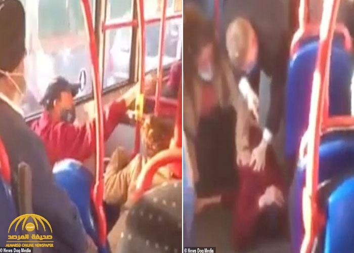 شاهد : بريطاني يعتدي بوحشية على فتاة داخل حافلة.. وردة فعل غير متوقعة من أحد الركاب تجاهه
