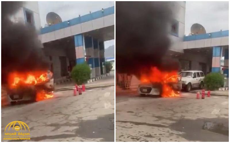 شاهد .. مواطن ينقذ محطة وقود من حريق في محايل عسير بعد اشتعال النيران في سيارة