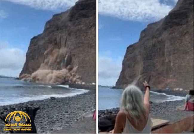 "لقطات مروعة".. شاهد:  انهيار جزء من جبل  ضخم بالقرب من السياح في جزر الكناري