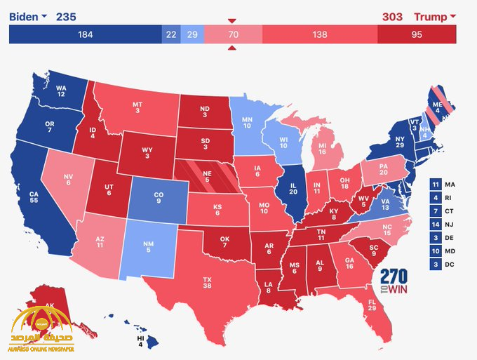 بالأرقام.. الخريطة الانتخابية النهائية للرئاسة الأمريكية تظهر تقدم "ترامب" بقوة على "بايدن"