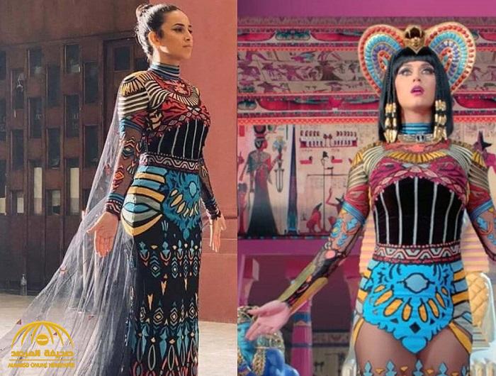 فستان مسروق من مغنية أمريكية شهيرة يُثير ضجة في مصر بعد إعلان عارضة أزياء لمتحف فرعوني