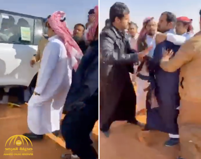 شاهد: لحظة مطاردة أحد مطلقي النار بمهرجان الملك عبدالعزيز للإبل في الصياهد.. وانتزاع سلاحه من يده