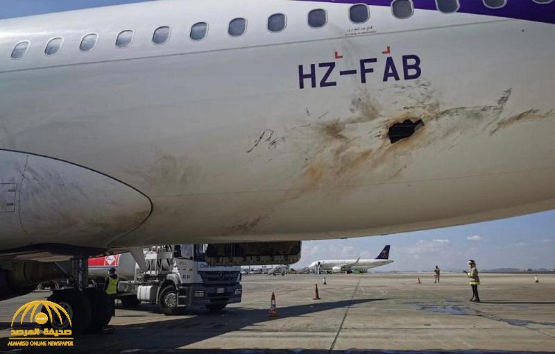 شاهد: أول صور للطائرة المدنية التي استهدفت من قبل جماعة الحوثي على أرض مطار أبها الدولي
