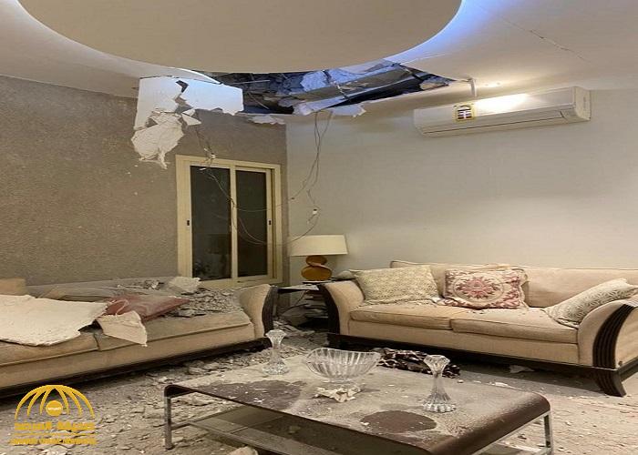 شاهد .. أول صور لشظايا الصاروخ الحوثي بعد سقوطها على منزل مواطن بالرياض