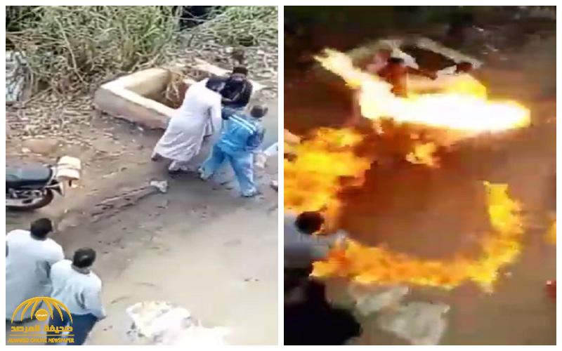 شاهد : فيديو صادم لشاب مصري يشعل النار في صاحب مخبز .. والكشف عن دوافع الجريمة