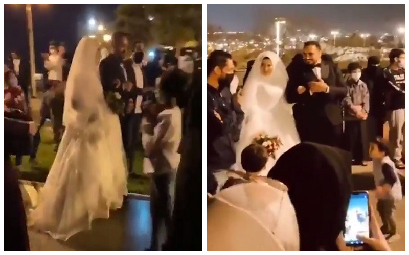 شاهد.. حفل زفاف عروسين مصريين بشارع عام في أبها