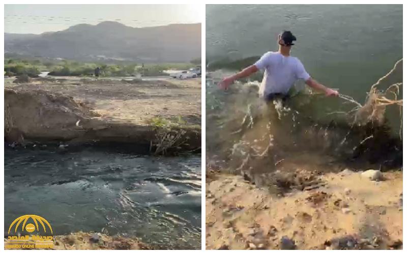 شاهد: سعودي كاد يفقد حياته أثناء السباحة في وادي سد بالقنفذة.. ويعلق:"كتب الله لي عمرًا جديدًا"