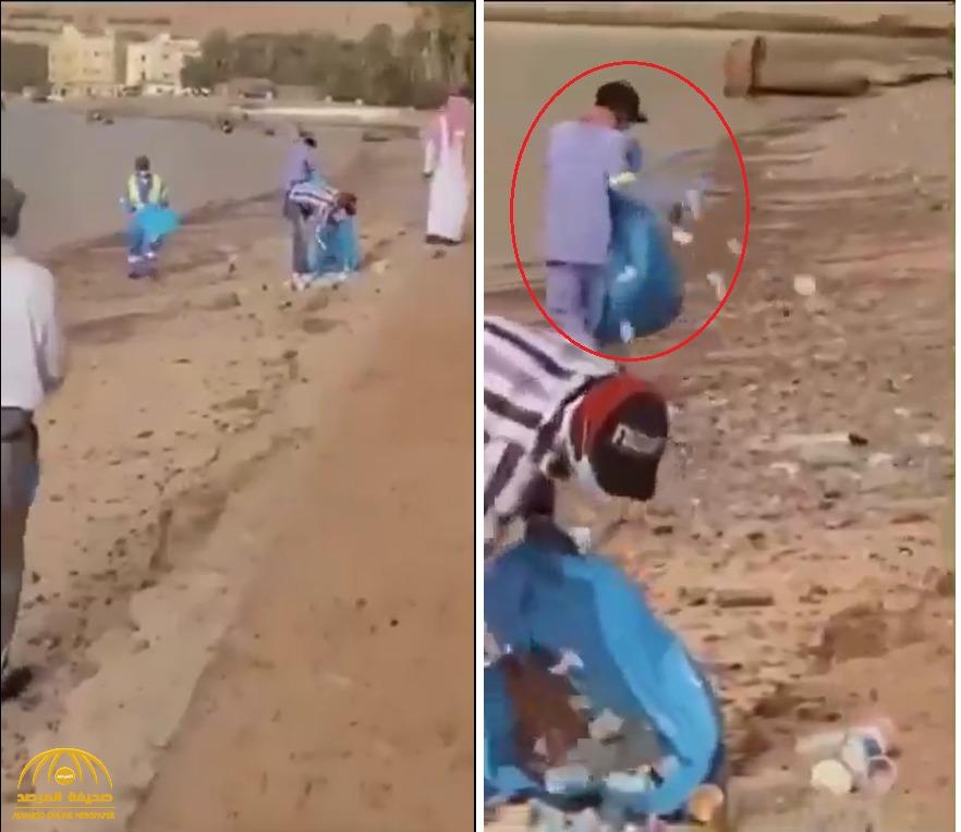 شاهد.. عمال بلدية محافظة حقل يرمون النفايات بجانب أحد الشواطئ