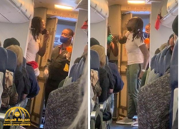 شاهد: انفعال وصراخ امرأة أمريكية من أصول أفريقية بعد طردها من الطائرة!