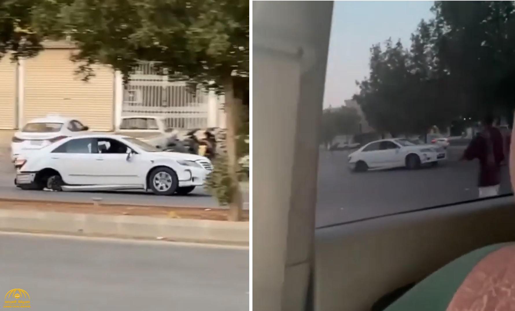 شاهد.. قائد "كامري" بدون إطار خلفي يمارس التفحيط في أحد شوارع الرياض ويفقد السيطرة عليها