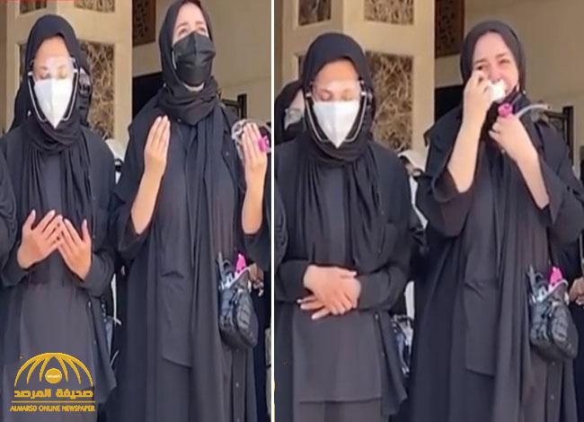 شاهد .. لحظة بكاء ابنة الفنان الراحل سمير غانم أثناء الصلاة على جثمانه في مسجد المشير طنطاوي