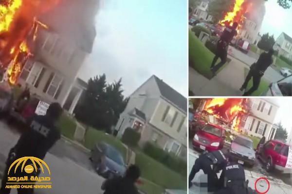 أمريكي يشعل النار في منزله ويرتكب جريمة مروعة بحق جيرانه.. شاهد: توثيق الحادثة بكاميرات الشرطة المثبتة