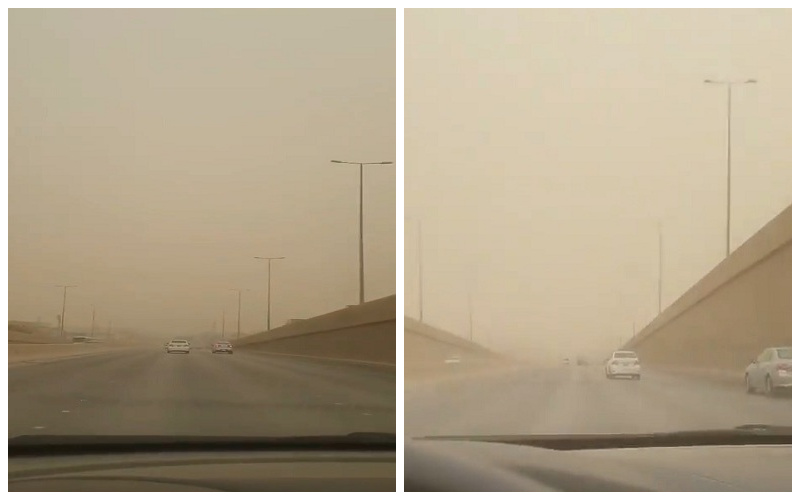 شاهد.. عواصف رملية تتسبب في انعدام الرؤية الأفقية على منطقة الرياض