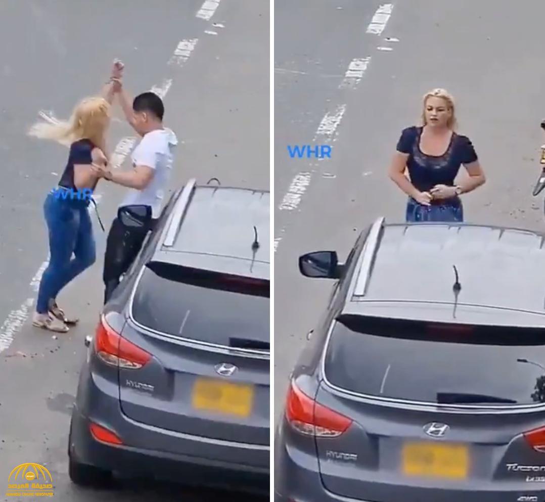 شاهد.. سيدة تضبط زوجها يخونها مع صديقتها .. والأخيرة تهرب من السيارة بطريقة مذهلة