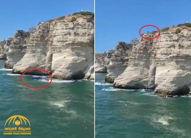 شاهد: مصرع شاب سوري قفز من أعلى صخرة الروشة في لبنان واصطدم بقارب