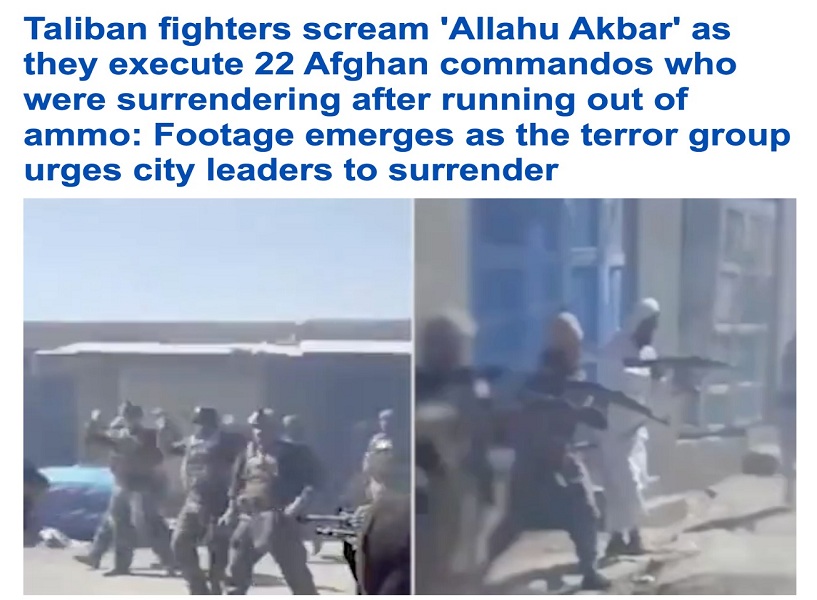 شاهد: مقاتلو طالبان يصرخون "الله أكبر" أثناء إعدام 22 من الكوماندوز الأفغان بعد استسلامهم