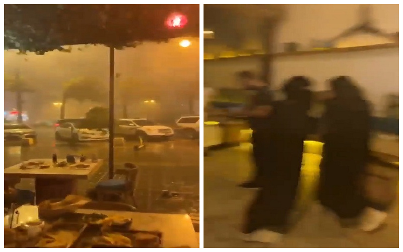 شاهد..  فيديو يرصد قوة الرياح  مع الأمطار على الرياض و فزع مرتادي أحد المطاعم