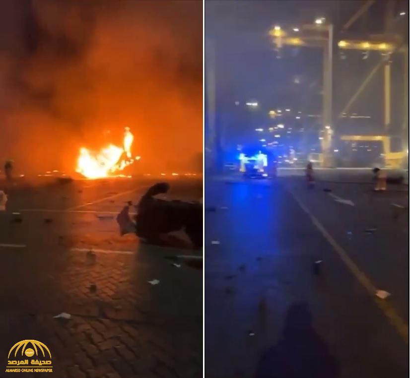 شاهد فيديو جديد من موقع  الانفجار  الضخم  في ميناء جبل علي بدبي