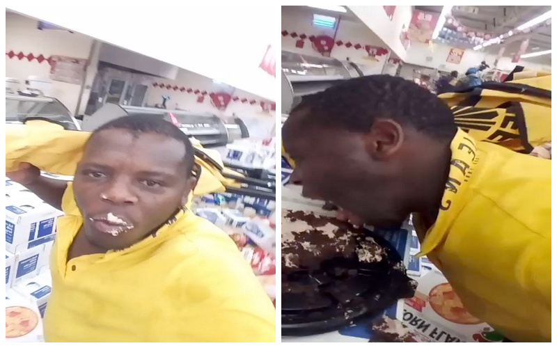 شاهد.. أفريقي يلتهم الكيكة بشراهة أثناء سرقة المحال والمراكز التجارية في جنوب أفريقيا