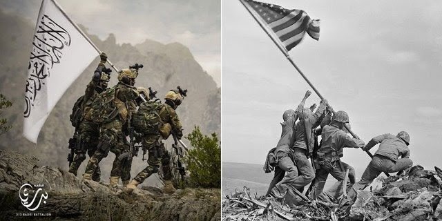 شاهد.. "طالبان" تسخر من صورة مشهورة لجنود أمريكيين في الحرب العالمية الثانية