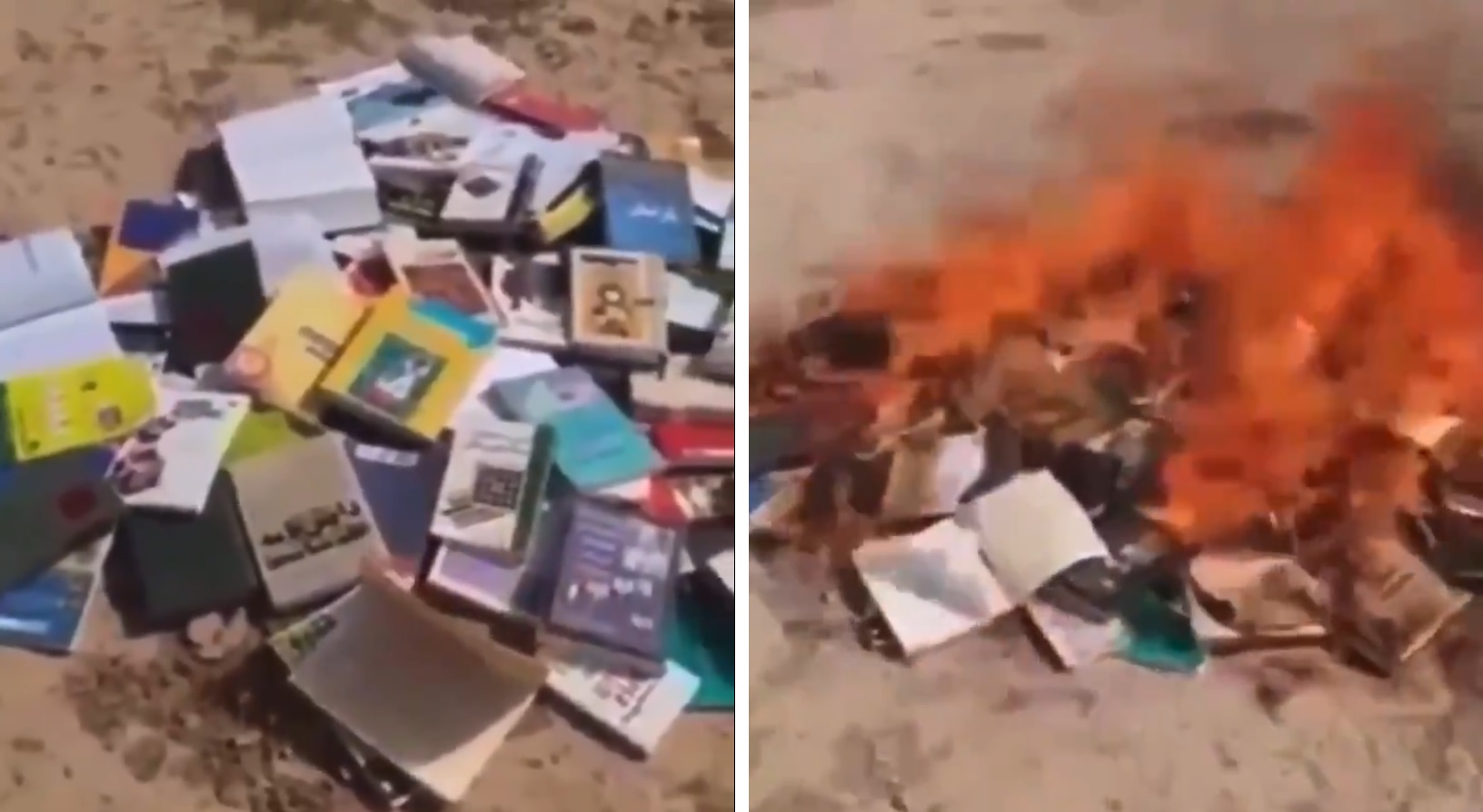 شاهد.. محاضر جامعي أفغاني يوثق إحراق جميع كتبه على الهواء بعد اتهام خطير موجه له من "طالبان"