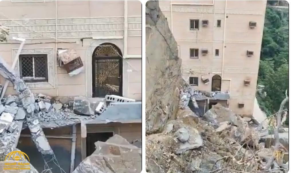 كادت تدمره..  شاهد: صخرة ضخمة تسقط بالقرب من منزل مواطن بجازان