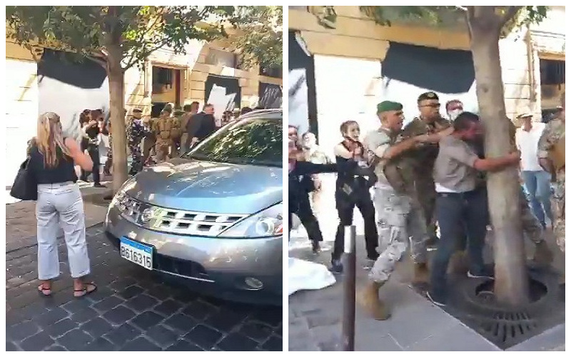 بالفيديو: محاولة اقتحام مصرف في لبنان.. شاهد ردة فعل جندي بعد القبض على أحد الأشخاص