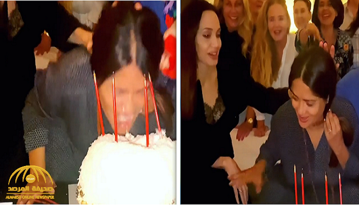 شاهد: أنجلينا جولي تفاجيء "سلمى حايك" بتصرف مثير للضحك أثناء عيد ميلادها!