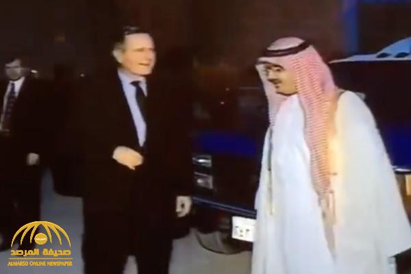 شاهد.. فيديو نادر للرئيس الأمريكي الراحل بوش الأب في ضيافة الأمير عبد العزيز بن فهد بالعاذرية