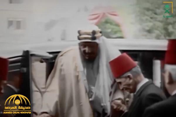شاهد: فيديو نادر بالألوان يوثق لحظة استقبال الملك فاروق للملك عبدالعزيز أثناء زيارته لمصر