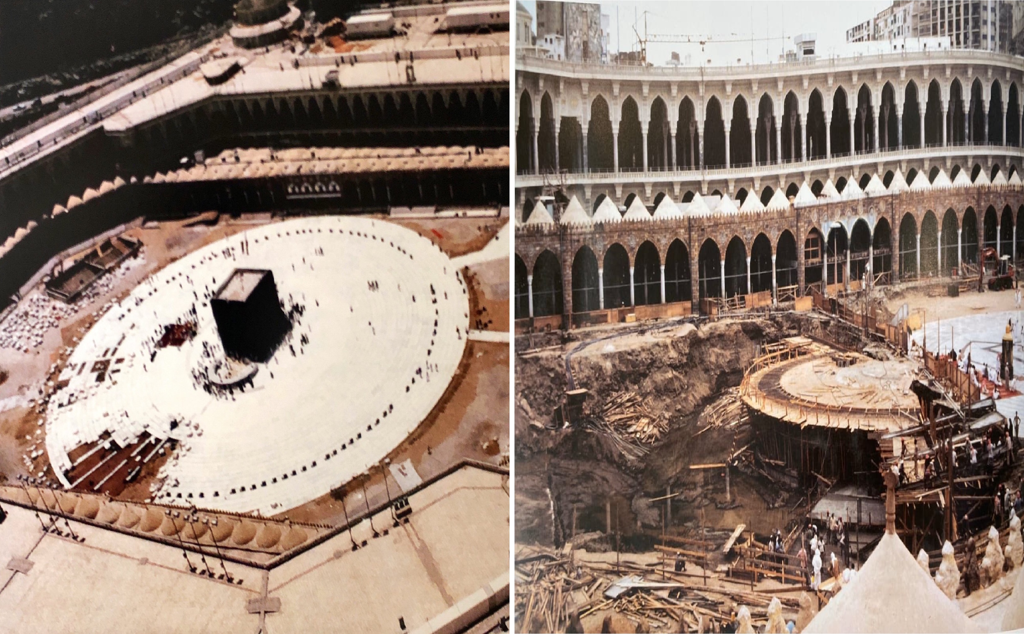 شاهد: صور تاريخية ملونة من أعمال تبليط صحن المطاف بالمسجد الحرام.. والكشف عن تاريخها