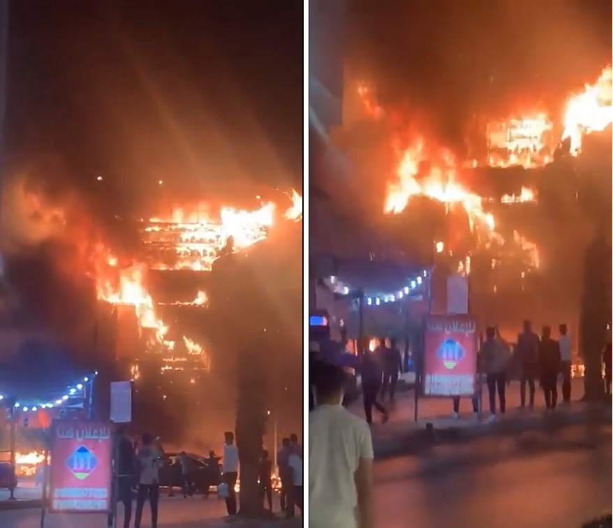 شاهد.. حريق ضخم وغامض يلتهم أكبر مركز تجاري في مدينة دمنهور بمصر