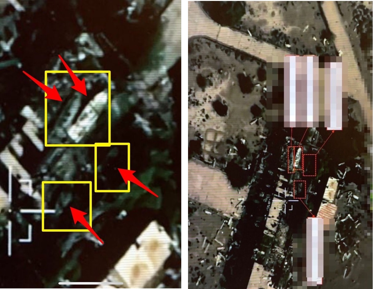 شاهد.. أول صور للزوارق الأربعة المفخخة التي تدميرها داخل معسكر الدفاع الساحلي بالحديدة