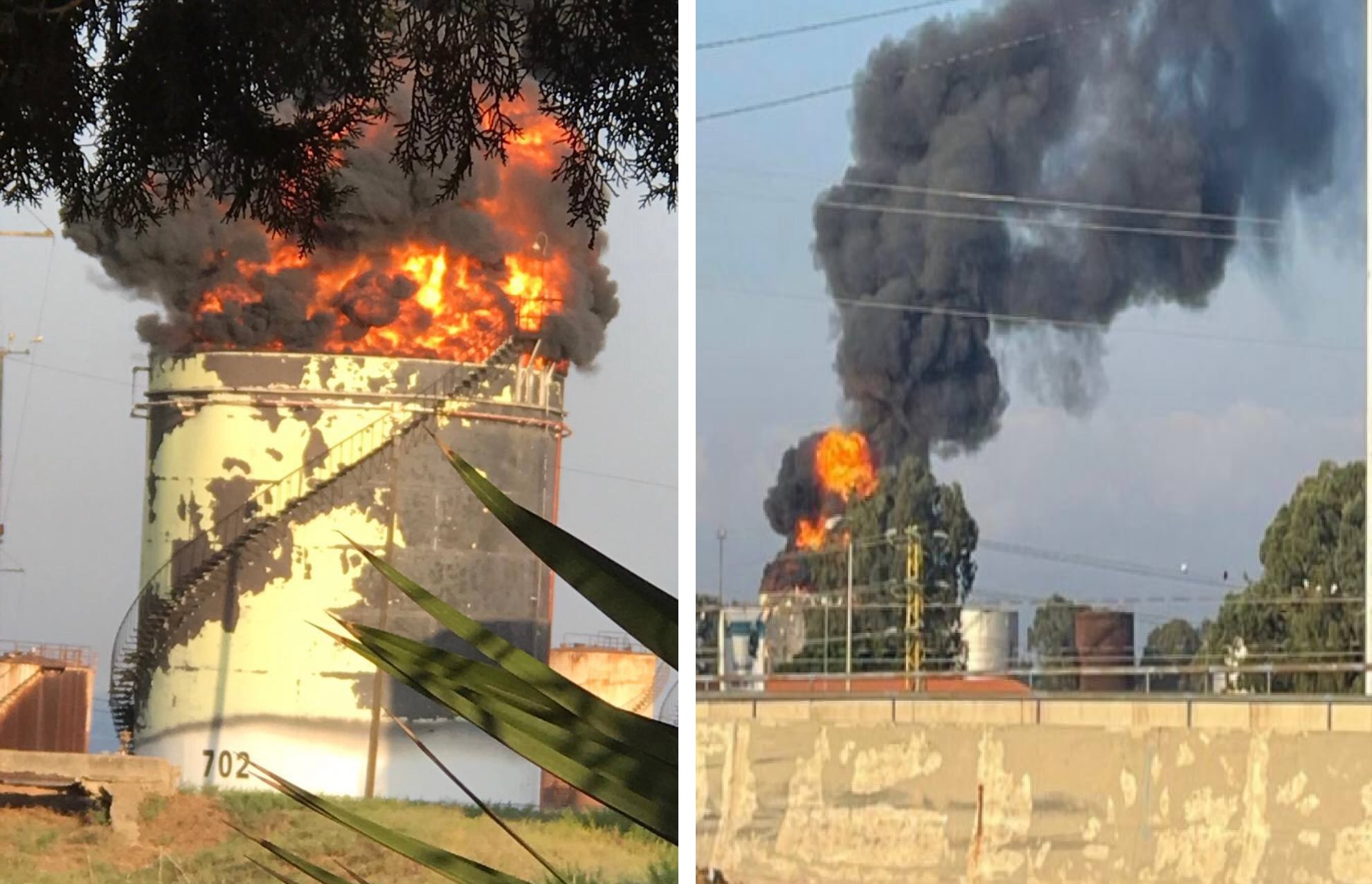 شاهد.. حريق ضخم داخل منشآت النفط في منطقة الزهراني بلبنان