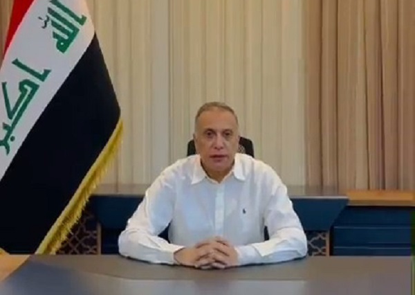 شاهد: أول ظهور لرئيس الوزراء العراقي بعد محاولة اغتياله بصاورخ كاتيوشا ويوجه رسالة للعراقيين