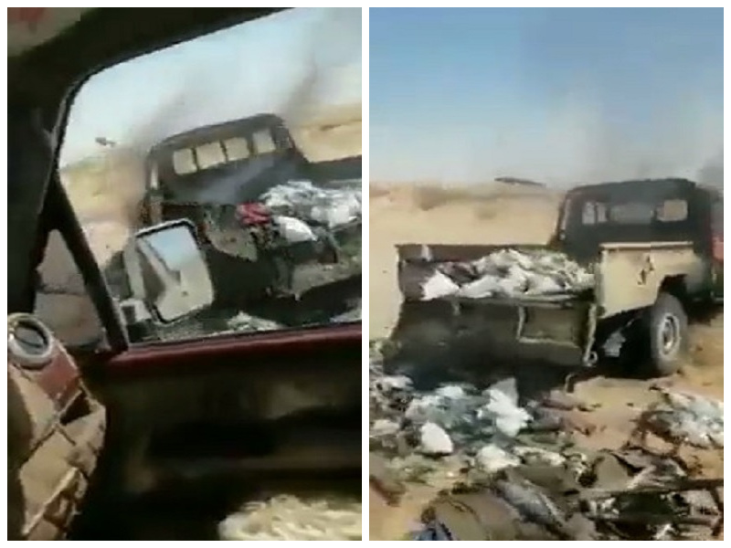 "النيران كانت مشتعلة فيها".. شاهد: احتراق عربات عسكرية حوثية في قصف لمقاتلات التحالف بمأرب