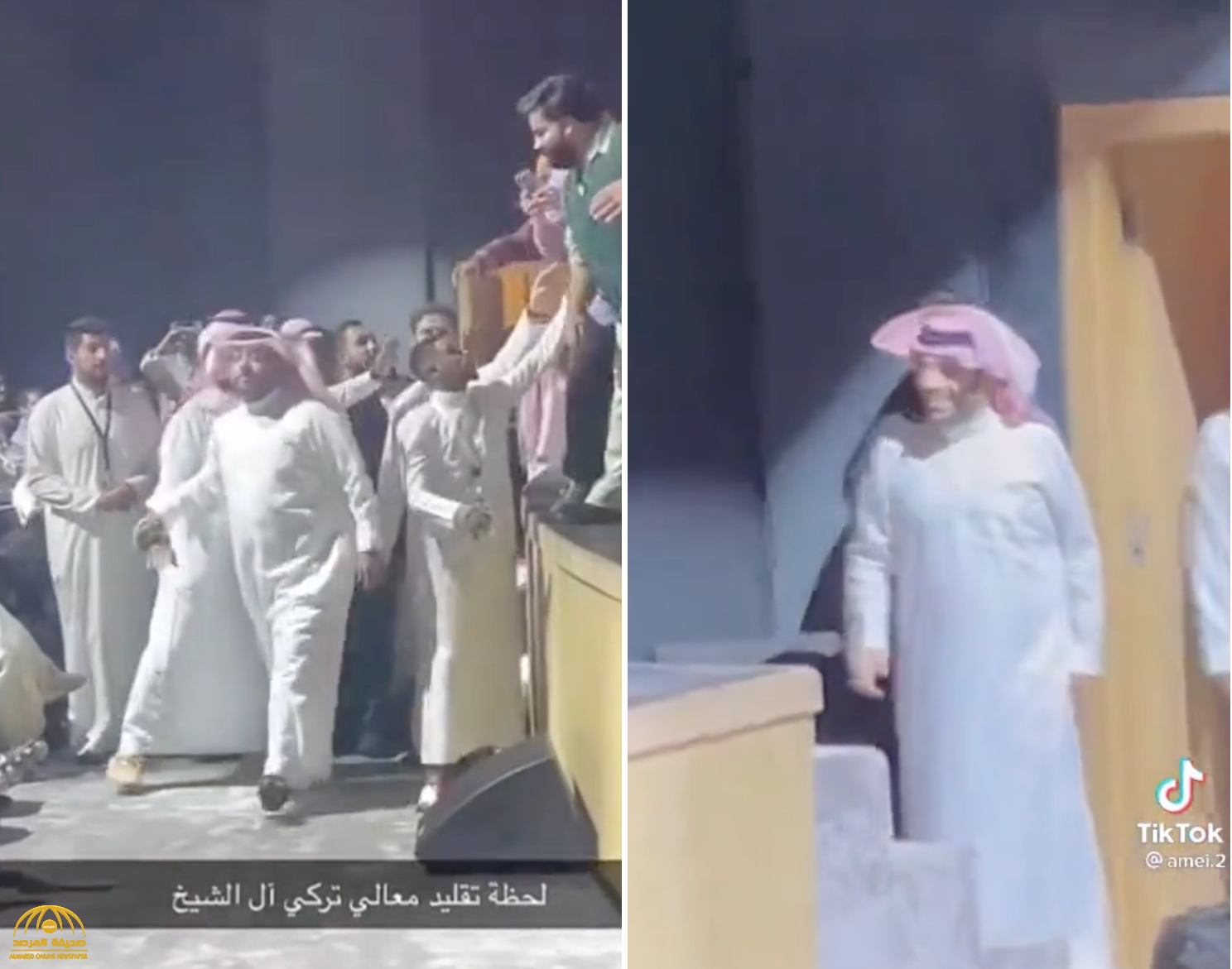 شاهد : الفنان الكويتي" حسن البلام" يقلد "تركي آل الشيخ" على المسرح .. والمستشار يُفاجئه بالدخول عليه