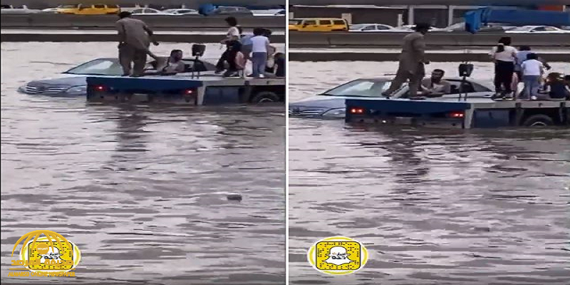 بعد هطول الأمطار الغزيرة .. شاهد: غرق سيارة في المياه وإنقاذ أطفال بداخلها في "جدة"