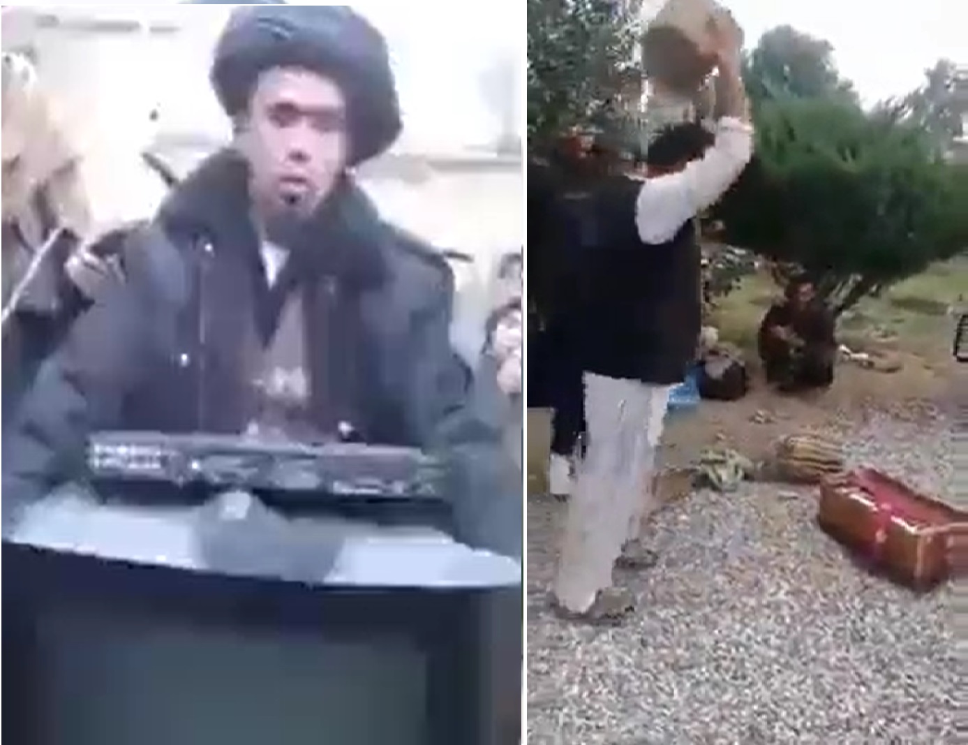 شاهد .. عناصر من طالبان يحطمون جهاز تلفاز ويجبرون أفغانيا على أداء اليَمِين بعدم مشاهدته