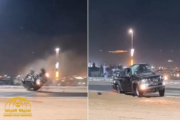 شاهد : انقلاب مروع لسيارة مفحط أثناء الاستعراض على حلبة مهرجان في أبوظبي
