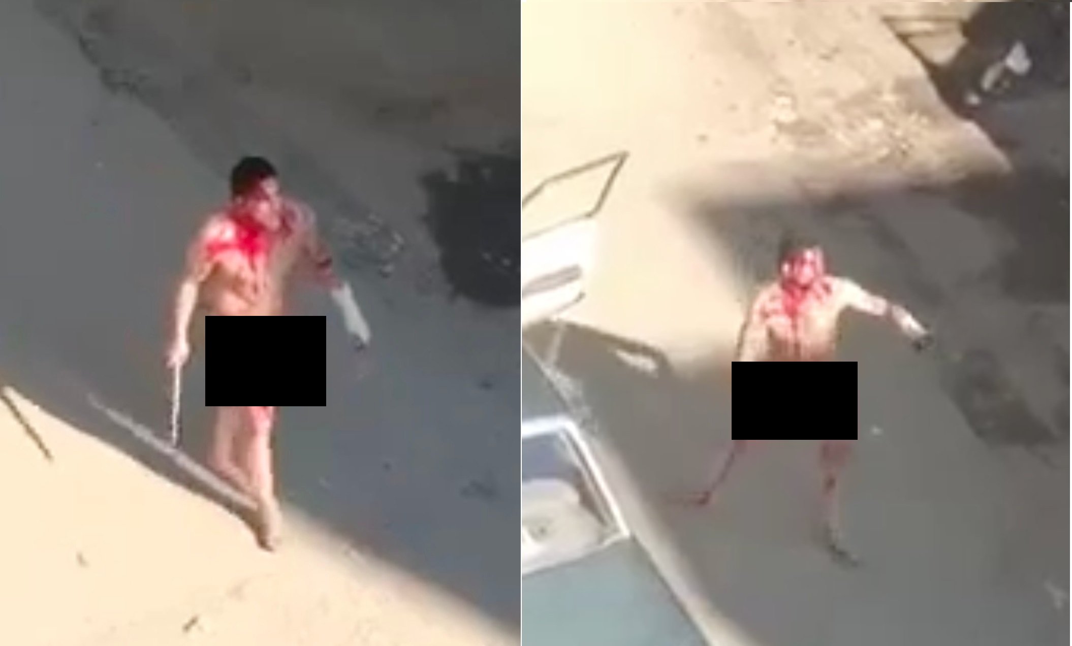 شاهد: شاب مصري يسير عارياً وسط المارة ويمزق جسده بسكين ويردد: "لا إله إلاّ الله هتروح من ربنا فين يا مصطفى"