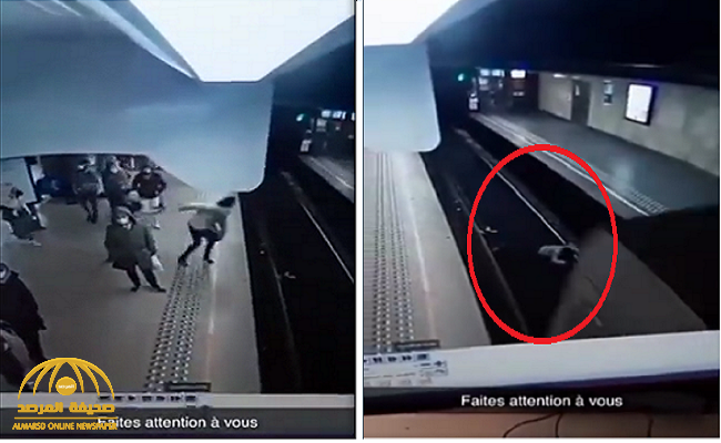 شاهد: رجل يدفع امرأة فجأة أمام مترو الأنفاق قبل لحظة من وصوله.. ومعجزة أنجتها من موت محقق!