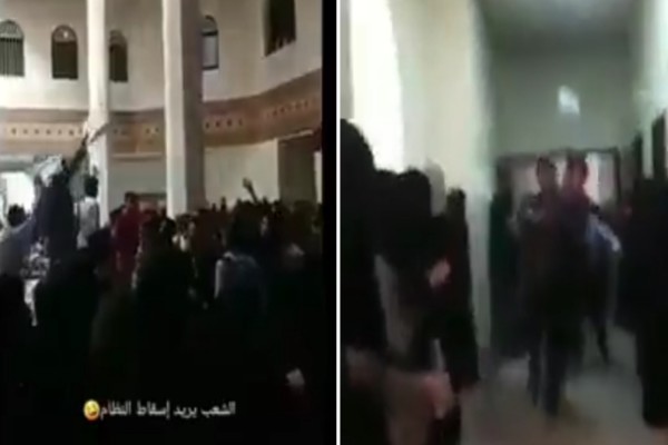 شاهد: ميليشيا الحوثي تعتدي على طلاب وطالبات الطب بجامعة صنعاء بالرصاص الحي