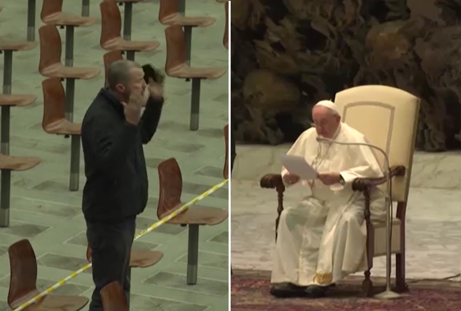 شاهد .. رجل يهاجم البابا فرنسيس أثناء جلسة ويصرخ في وجهه : "الله يرفضكم"