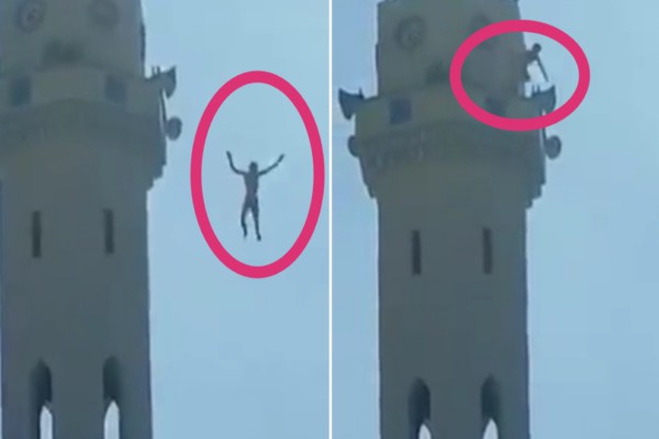 شاهد.. لحظة انتحار شاب جزائري  بإلقاء نفسه من مئذنة مسجد